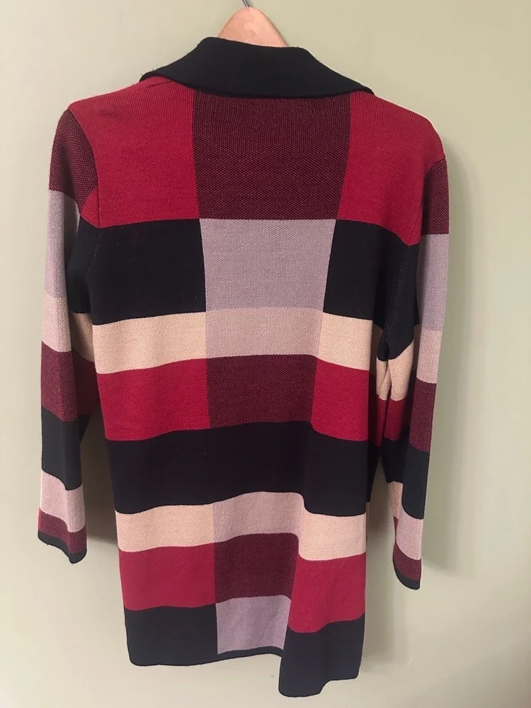 Kasper Womens Duster Size XL Cardigan Patchwork Collared Open Wool Acrylic Blend